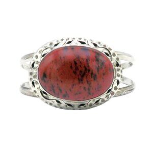 Vintage Sterling Silver Heavy Mexico Southwest Jasper Gemstone Cuff Bracelet